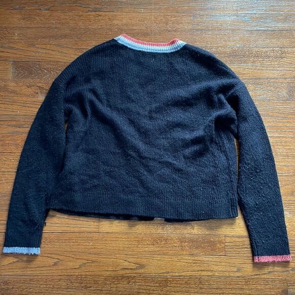 Sundry Contrast Stripe Cardigan Tennis Varsity Preppy Navy Wool Cashmere - Picture 7 of 8